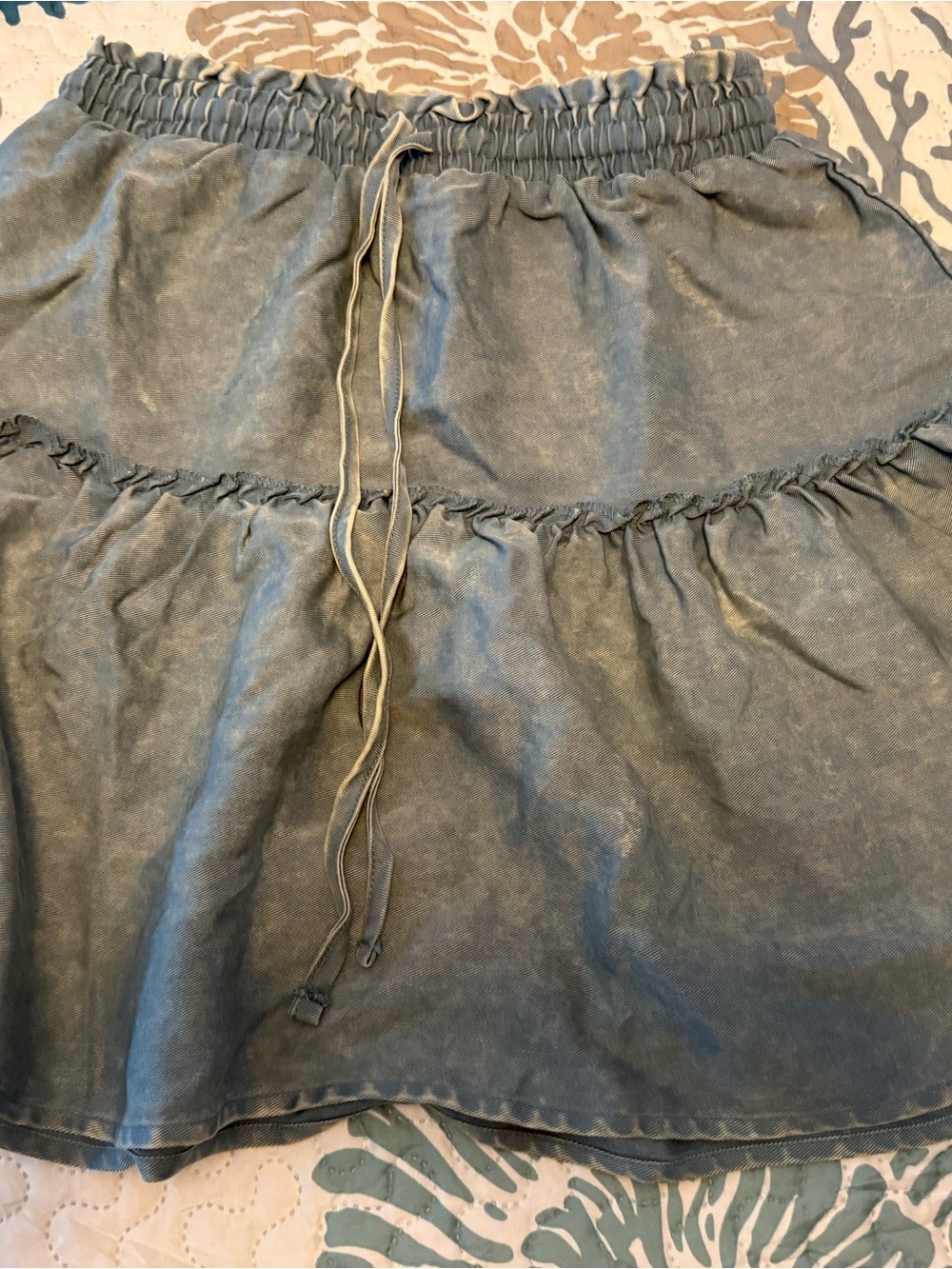 Zenana Outfitters Washed Gray Tiered Drawstring Skirt